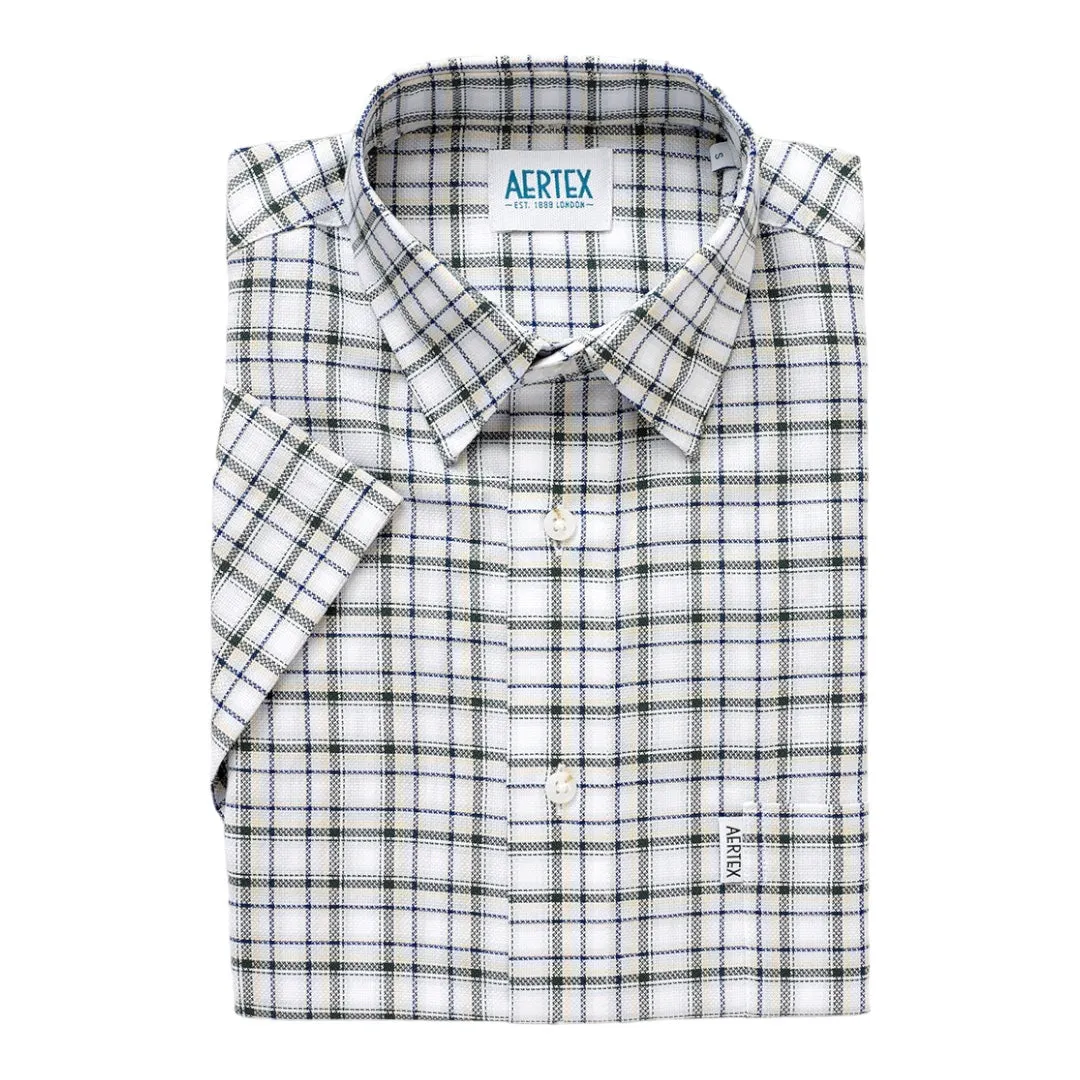Aertex - Taunton Polo - Khaki. Rust or Navy Check