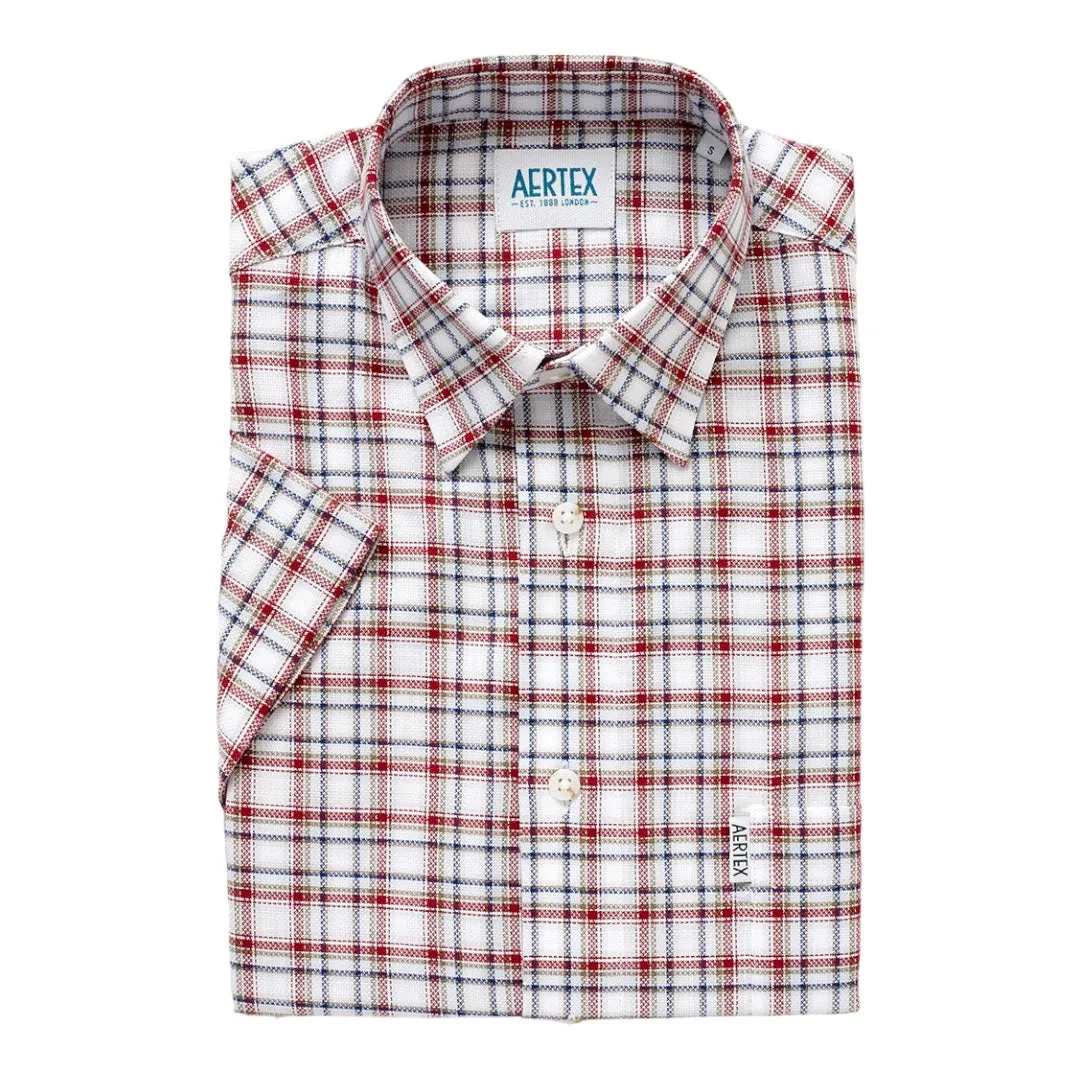 Aertex - Taunton Polo - Khaki. Rust or Navy Check