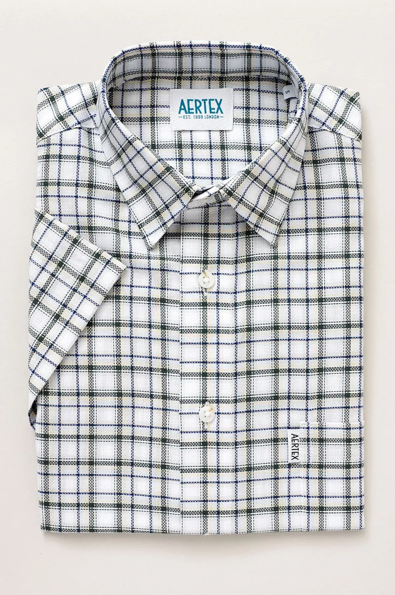 Aertex - Taunton Polo - Khaki. Rust or Navy Check