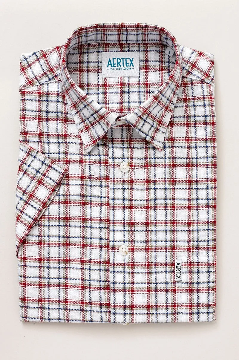 Aertex - Taunton Polo - Khaki. Rust or Navy Check