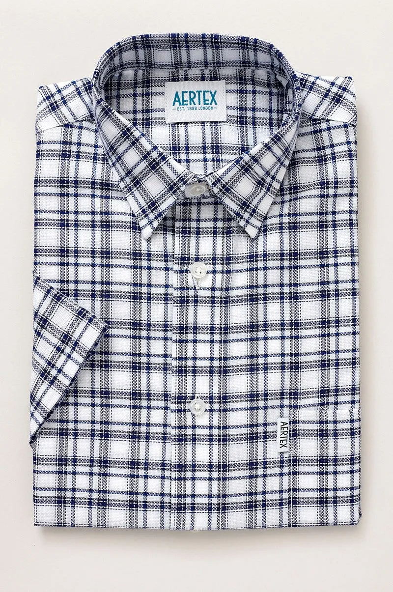 Aertex - Taunton Polo - Khaki. Rust or Navy Check