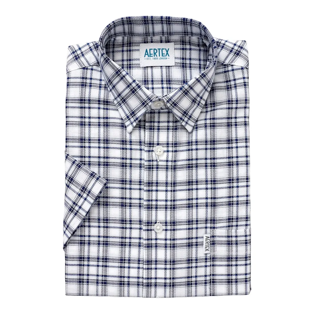 Aertex - Taunton Polo - Khaki. Rust or Navy Check