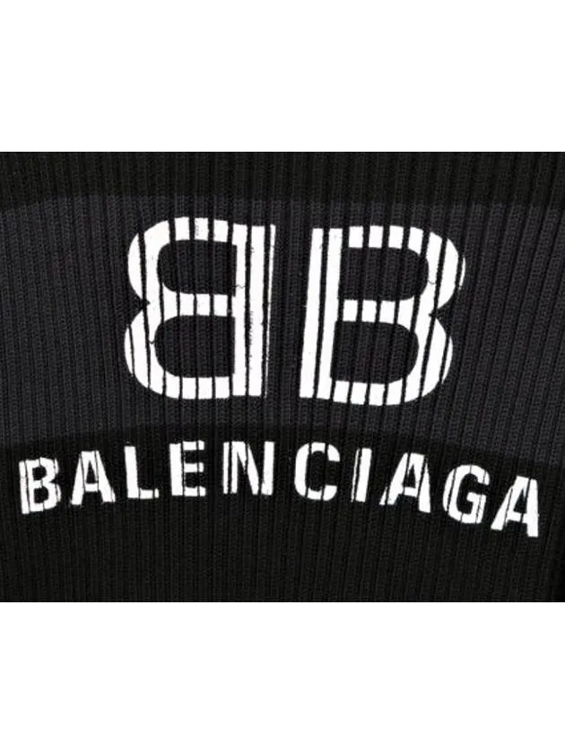 Balenciaga Back BB Logo Stripe Cotton Knit Top Black