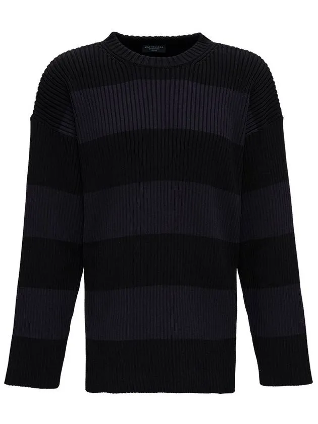 Balenciaga Back BB Logo Stripe Cotton Knit Top Black