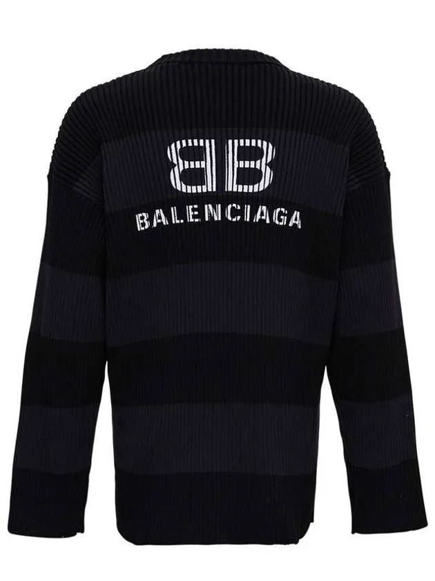 Balenciaga Back BB Logo Stripe Cotton Knit Top Black