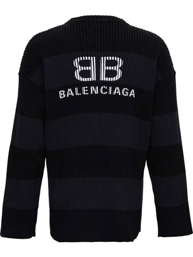 Balenciaga Back BB Logo Stripe Cotton Knit Top Black