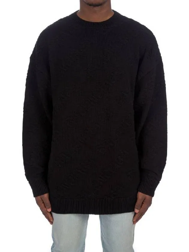 Balenciaga Logo Jacquard Cotton Knit Top Black