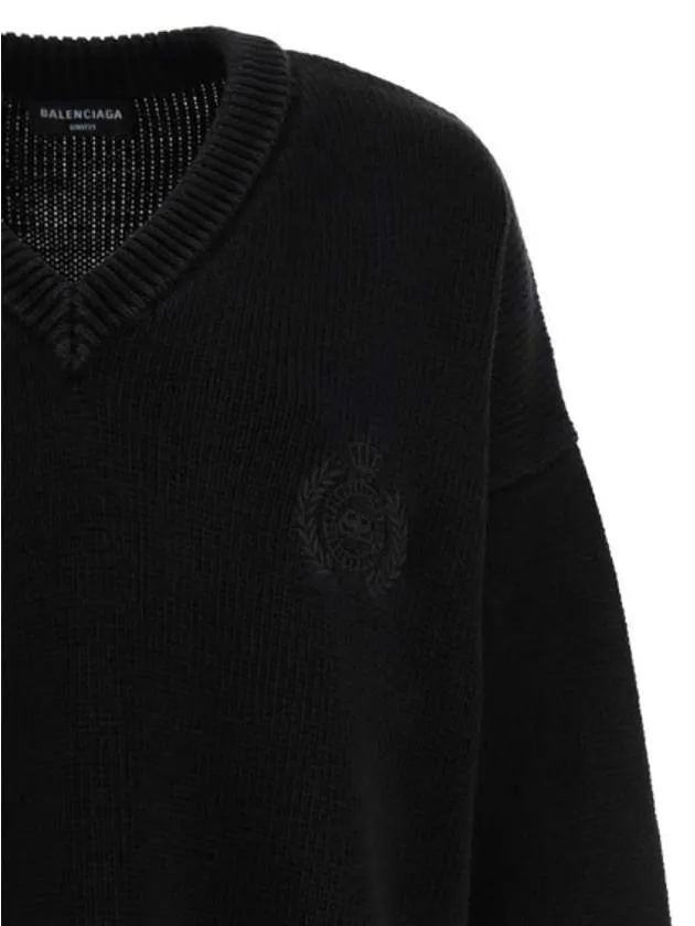 Balenciaga Men's Back Logo V-Neck Knit Top Black