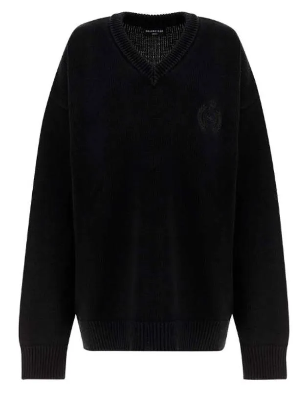 Balenciaga Men's Back Logo V-Neck Knit Top Black
