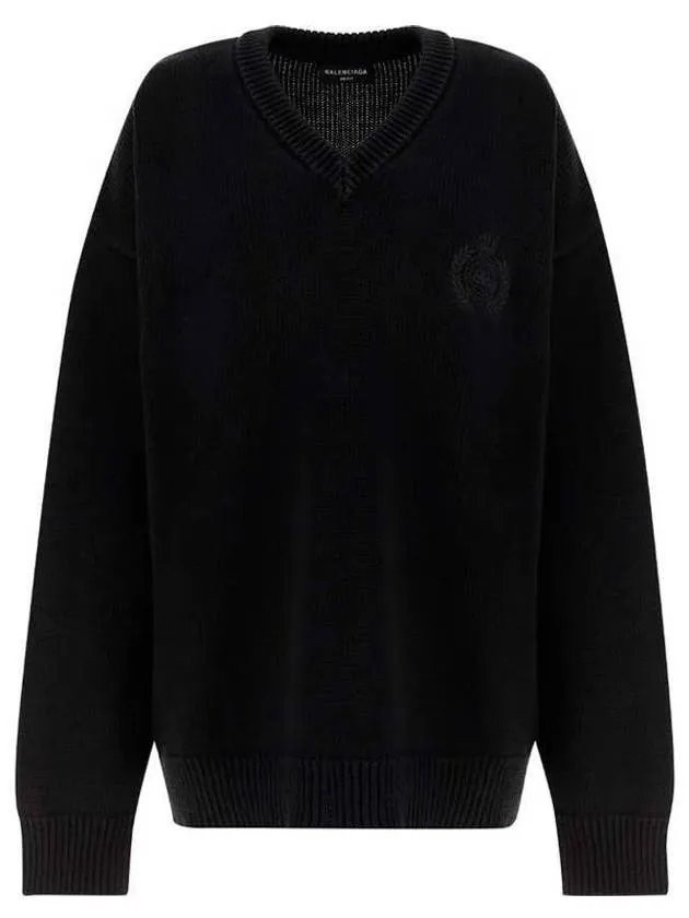 Balenciaga Men's Back Logo V-Neck Knit Top Black