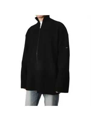 Balenciaga Oversized Zip-Up Knit Top Black