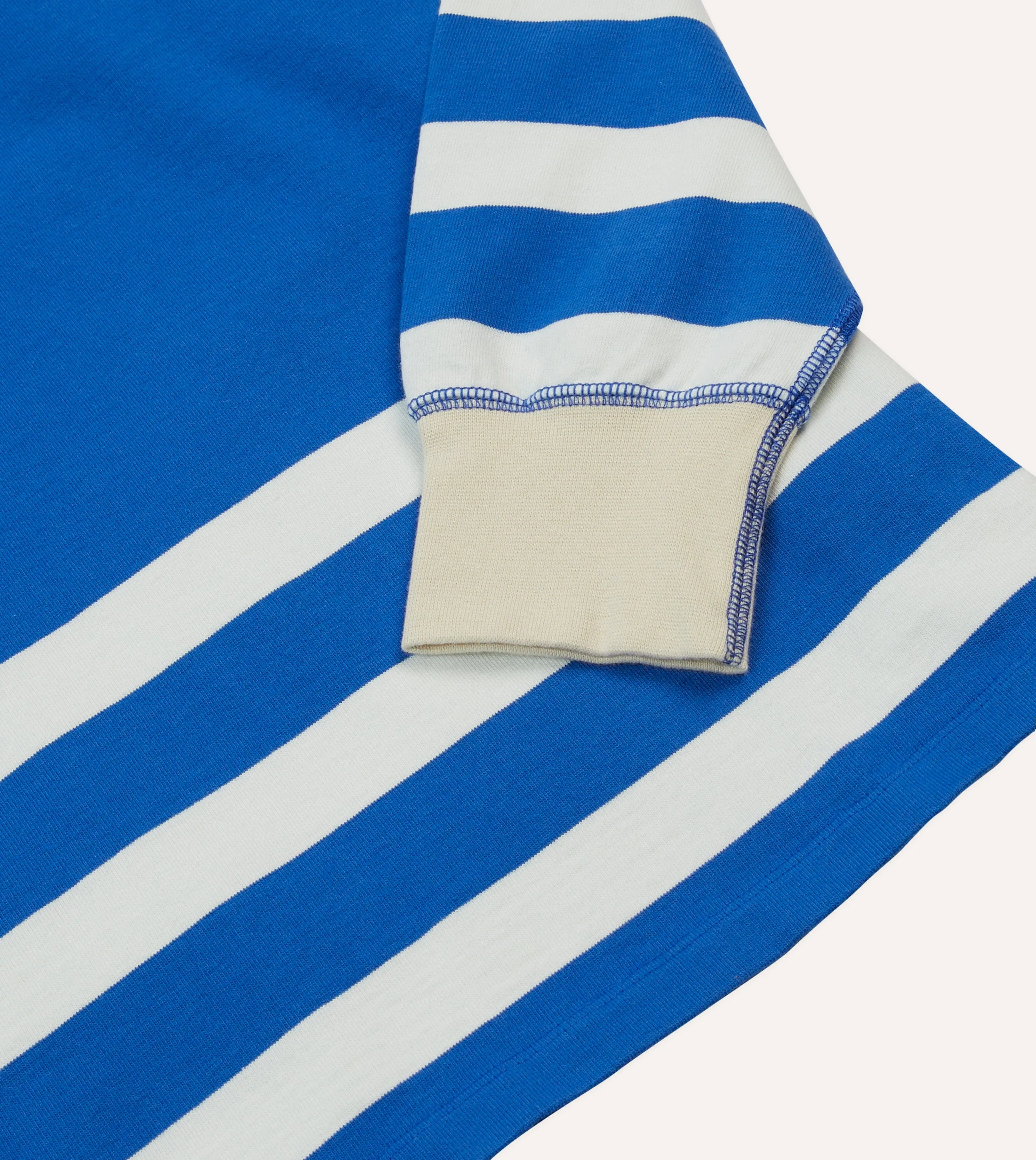 Blue and White Dual Stripe Cotton Rugby Shirt