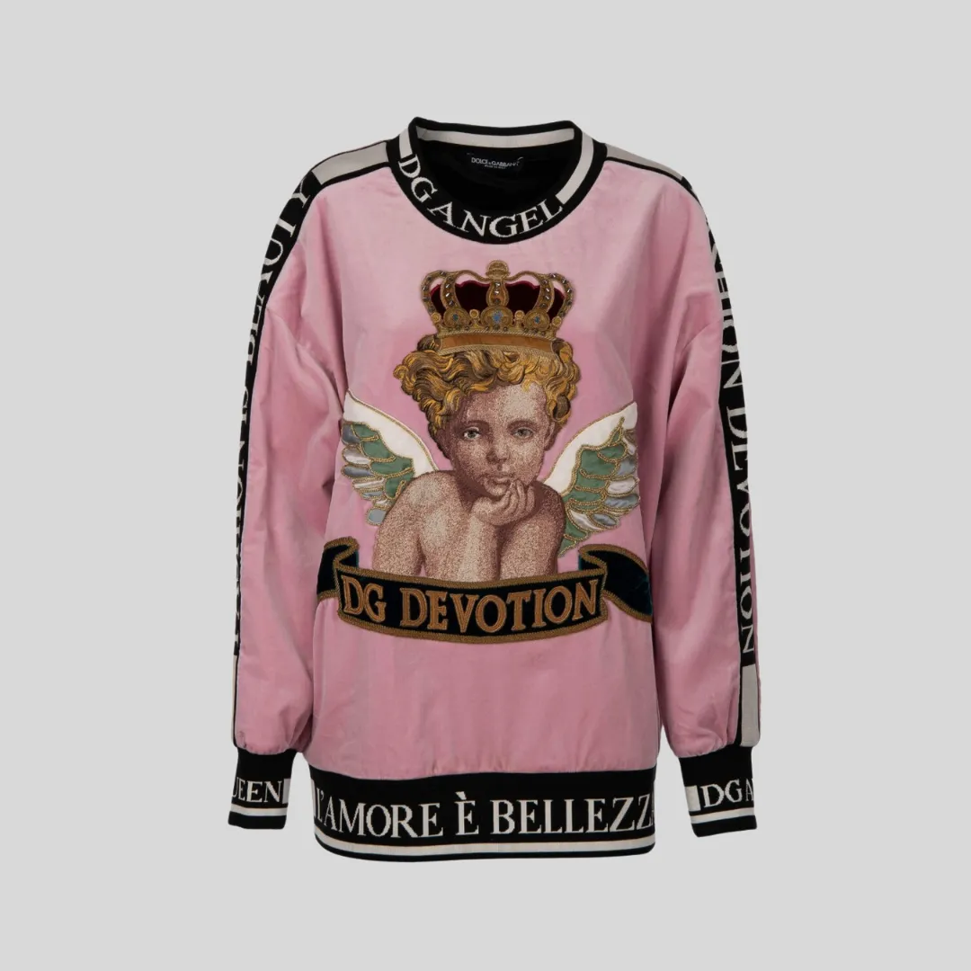 Dolce & Gabbana Pink Angel Crown Embroidery Sweater