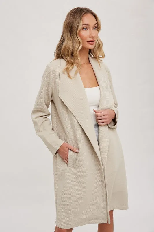 Drape Open Front Coat Jacket - Oatmeal