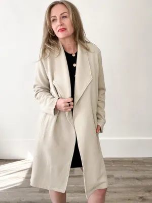 Drape Open Front Coat Jacket - Oatmeal