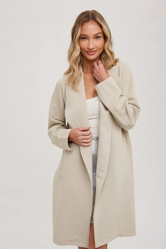Drape Open Front Coat Jacket - Oatmeal