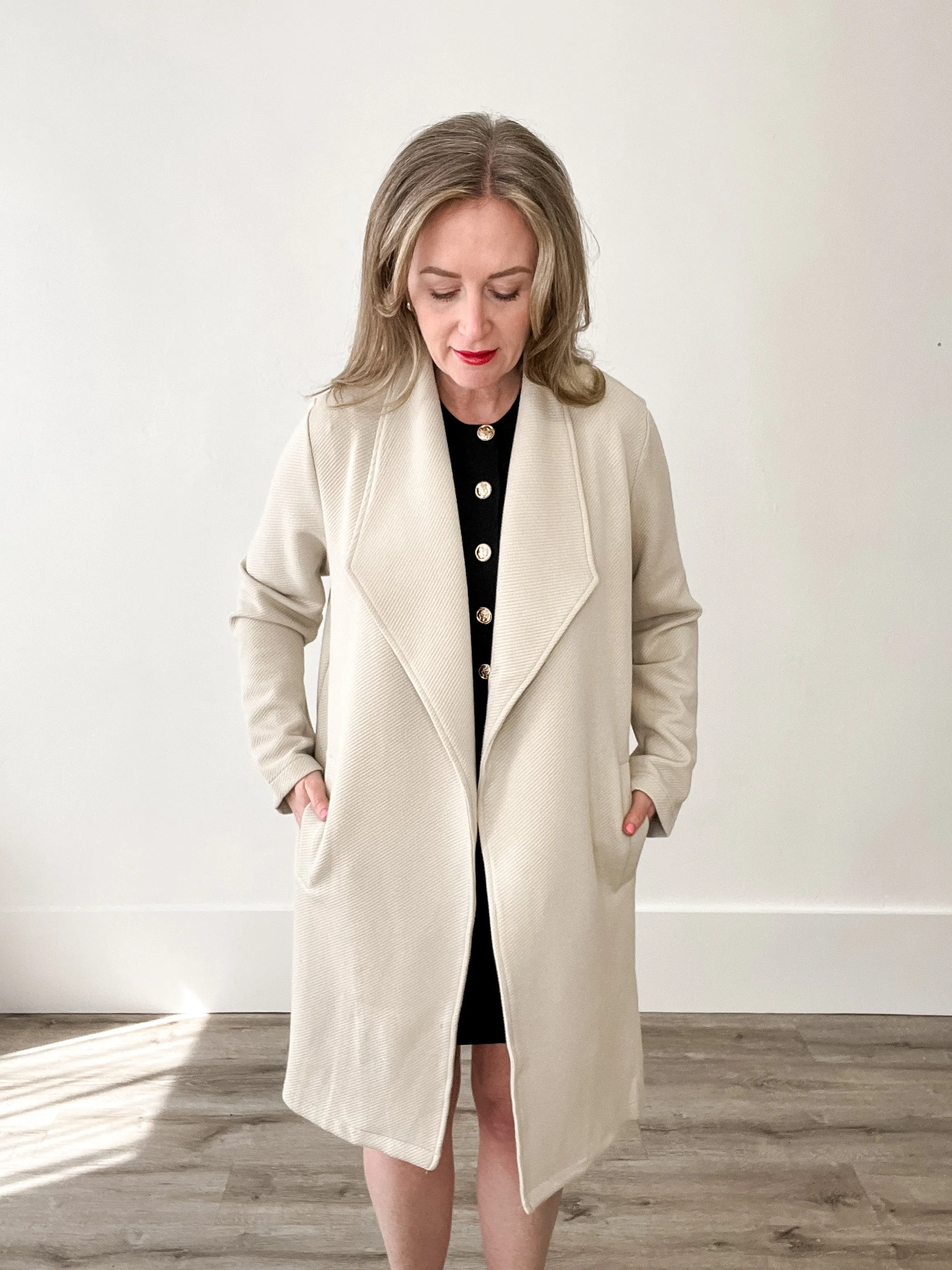 Drape Open Front Coat Jacket - Oatmeal