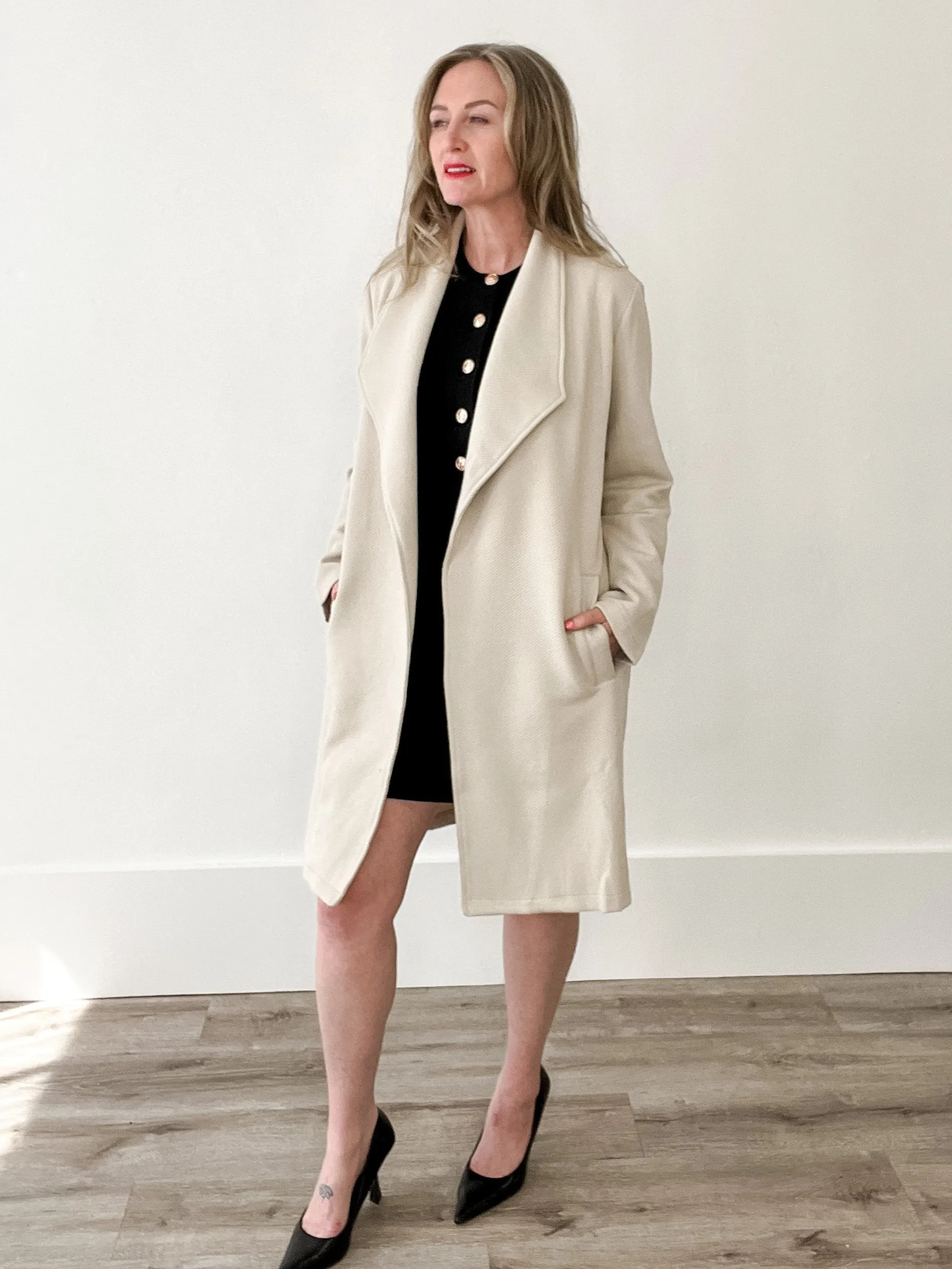 Drape Open Front Coat Jacket - Oatmeal