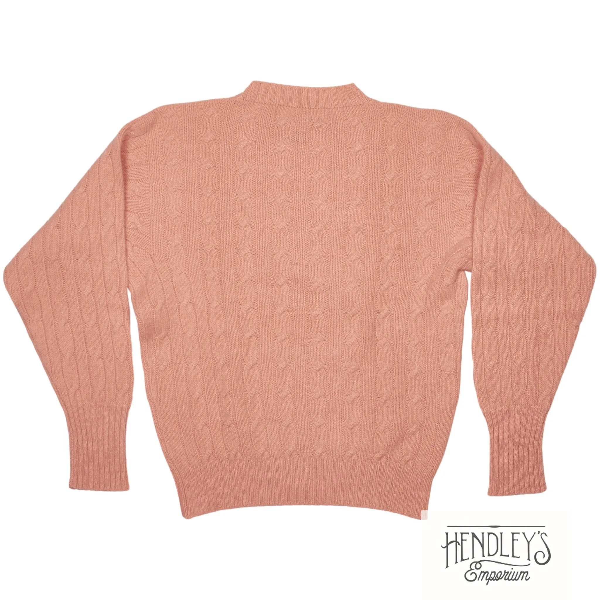 Drumohr 100% Cashmere Sweater XS in Peach Pink Cable-Knit Crew-Neck SCOTLAND
