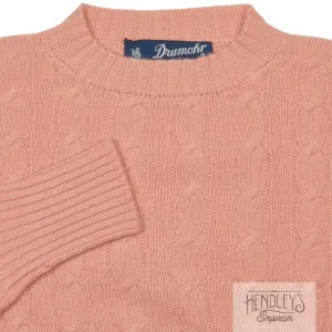 Drumohr 100% Cashmere Sweater XS in Peach Pink Cable-Knit Crew-Neck SCOTLAND