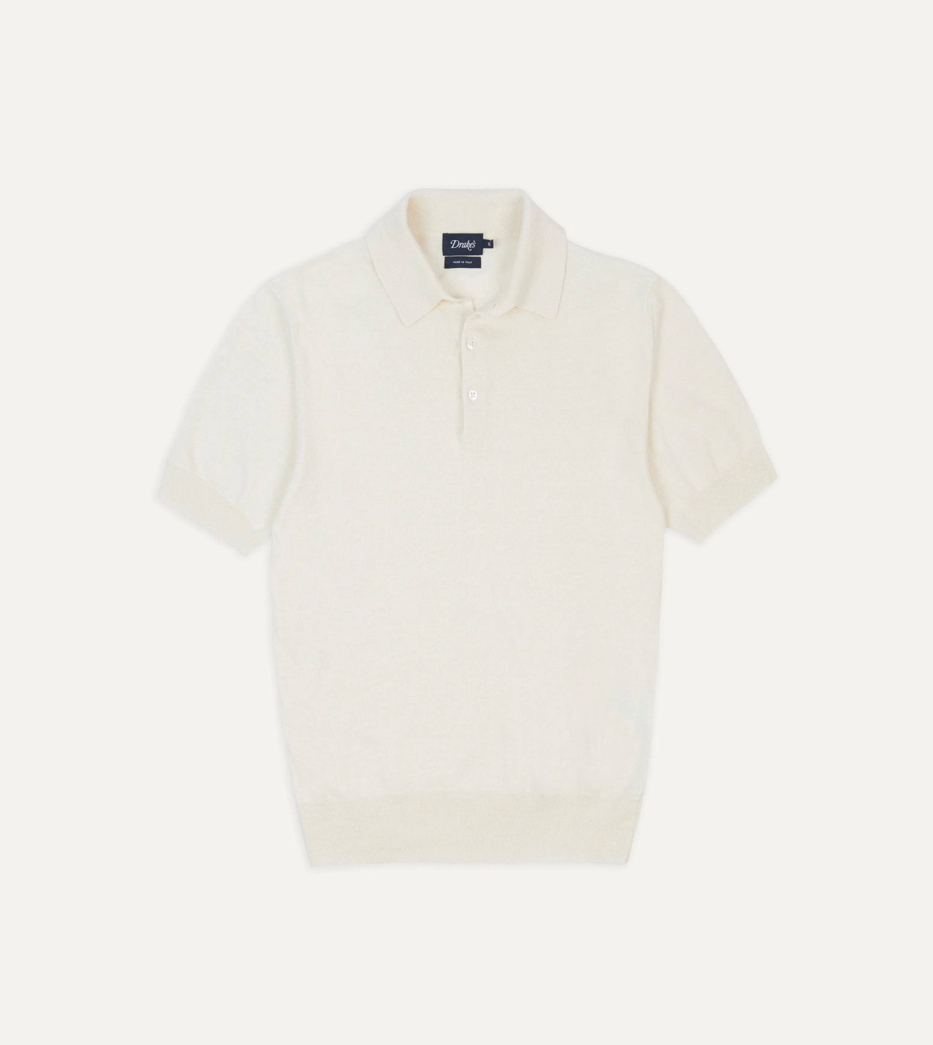 Ecru Knitted Crepe Cotton Short-Sleeve Polo Shirt