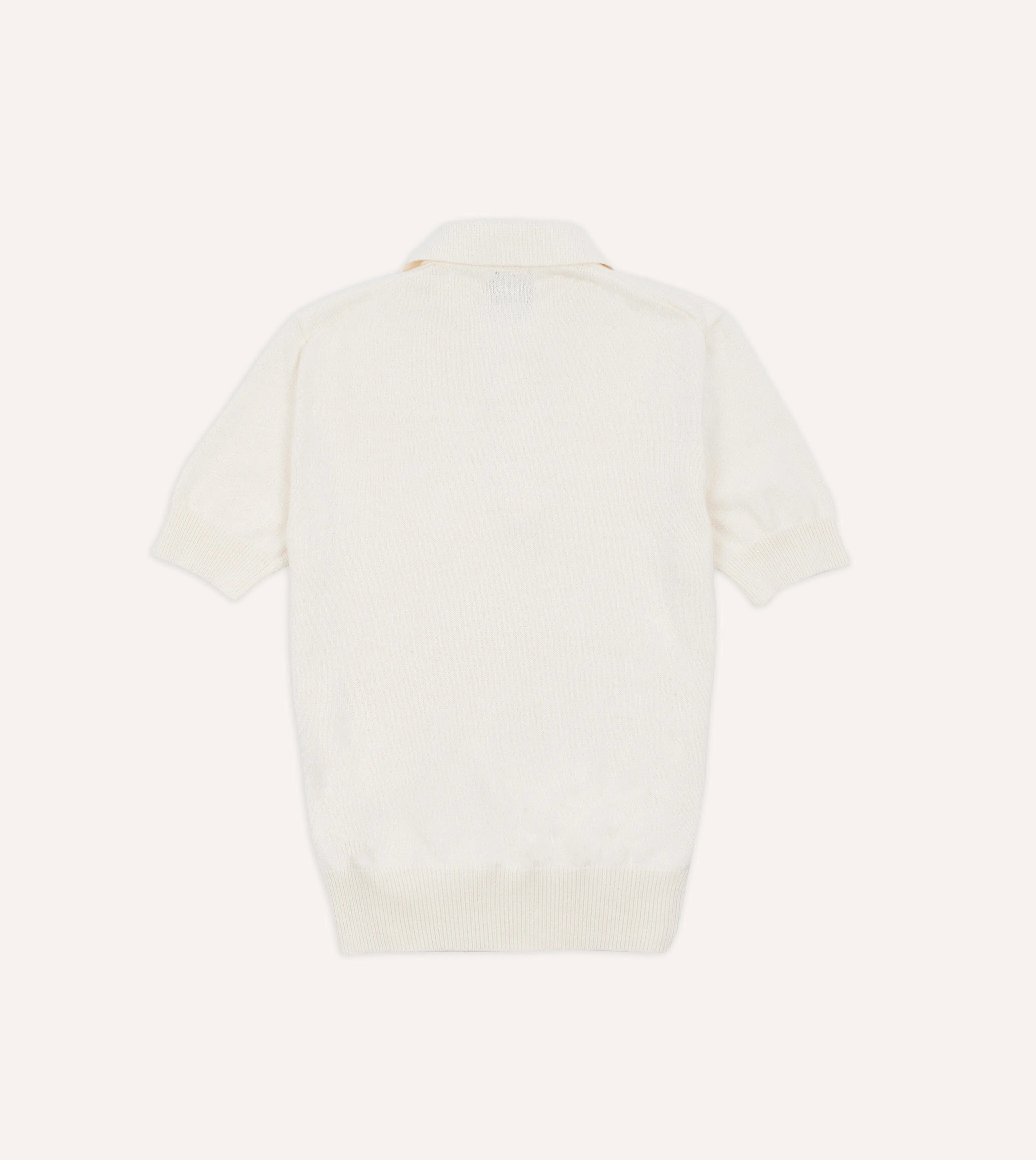 Ecru Knitted Crepe Cotton Short-Sleeve Polo Shirt