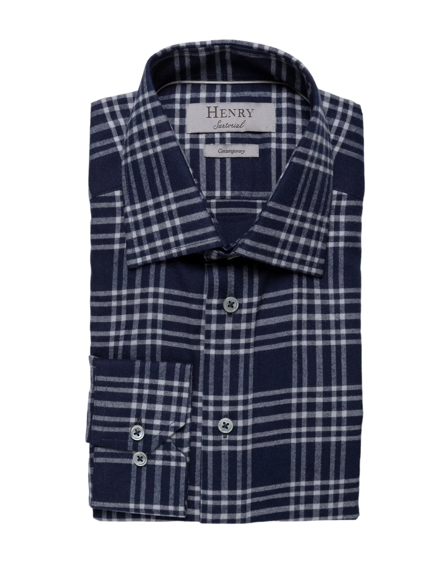 HENRY SARTORIAL Casual Check Cotton Shirt NAVY MULTI