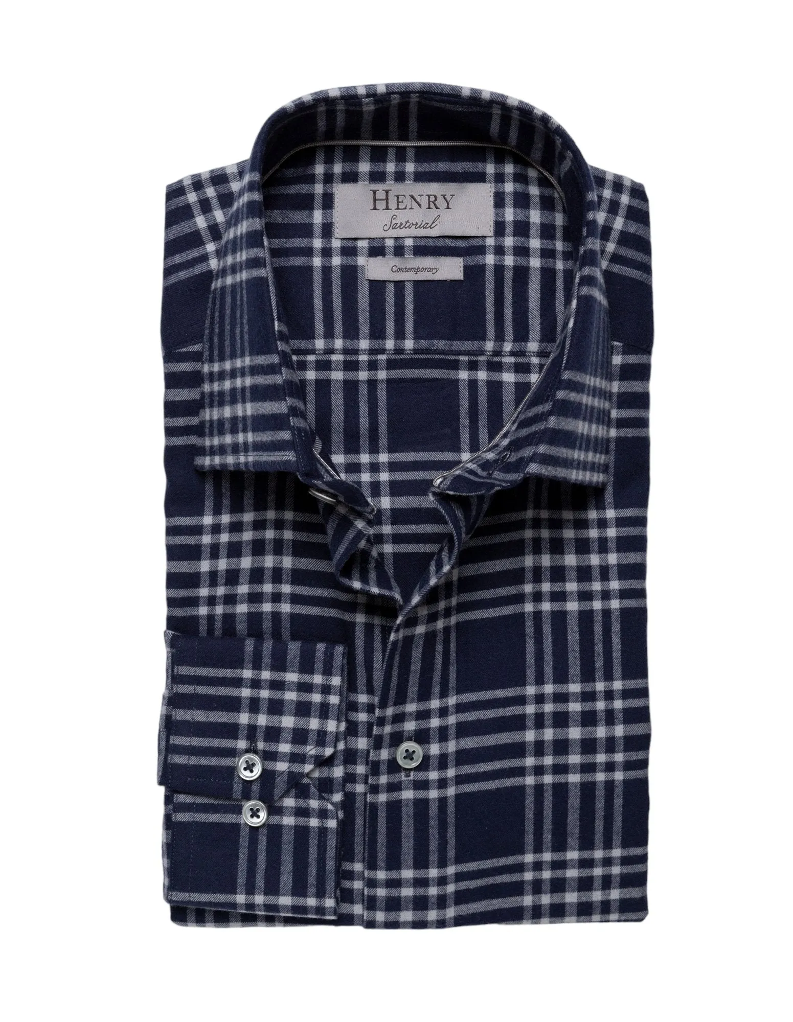 HENRY SARTORIAL Casual Check Cotton Shirt NAVY MULTI