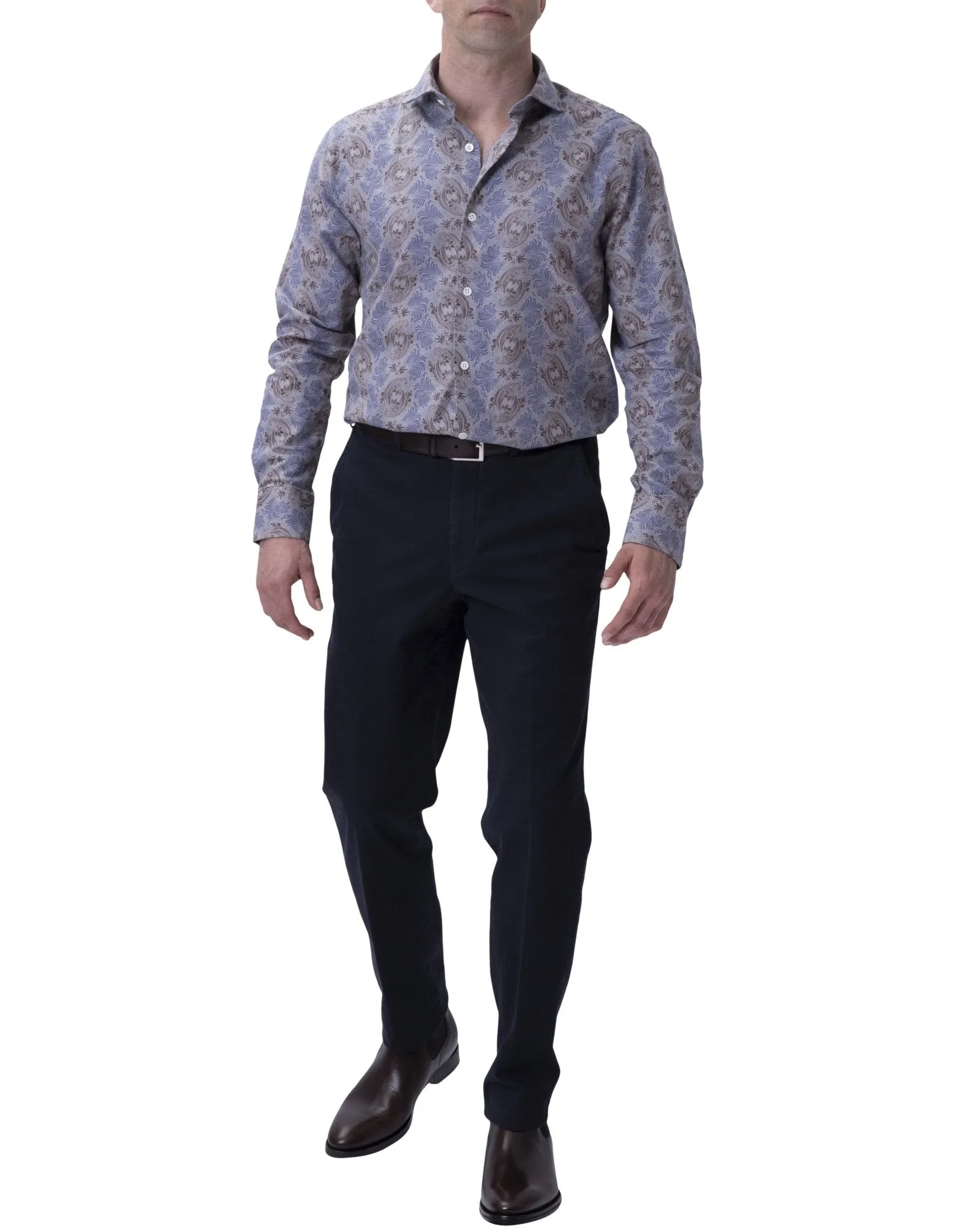 HENRY SARTORIAL Floral Cotton Shirt GREY/BROWN
