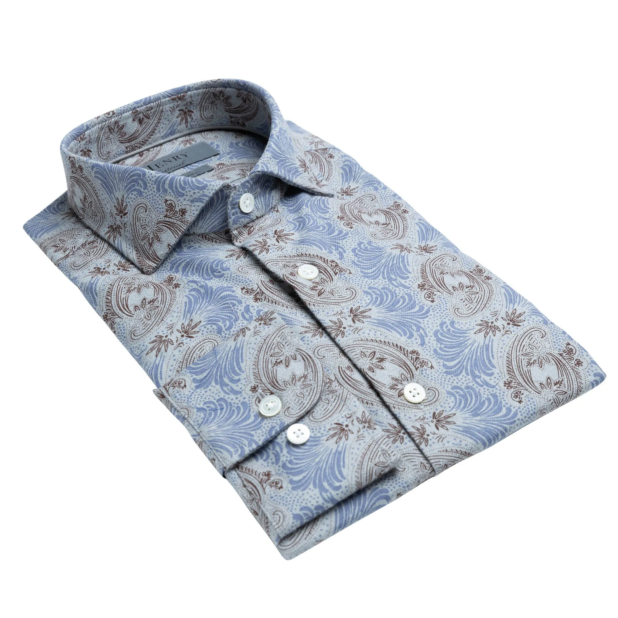 HENRY SARTORIAL Floral Cotton Shirt GREY/BROWN