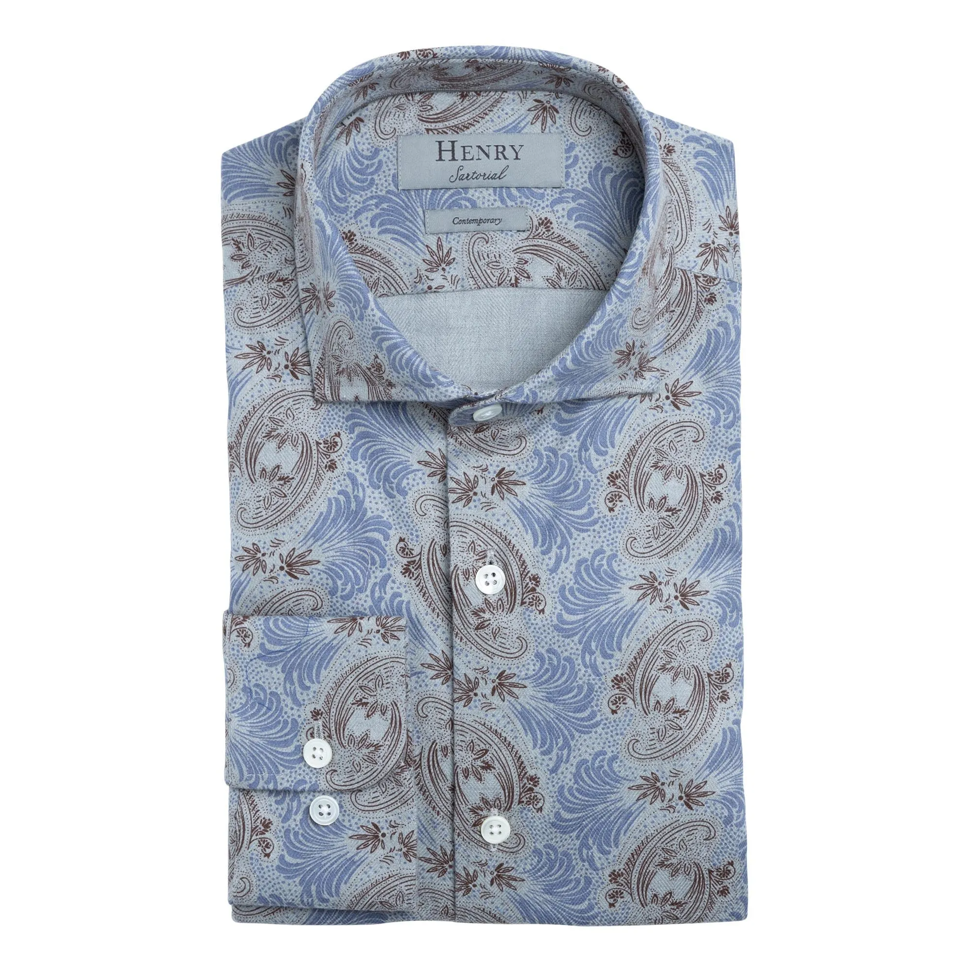 HENRY SARTORIAL Floral Cotton Shirt GREY/BROWN