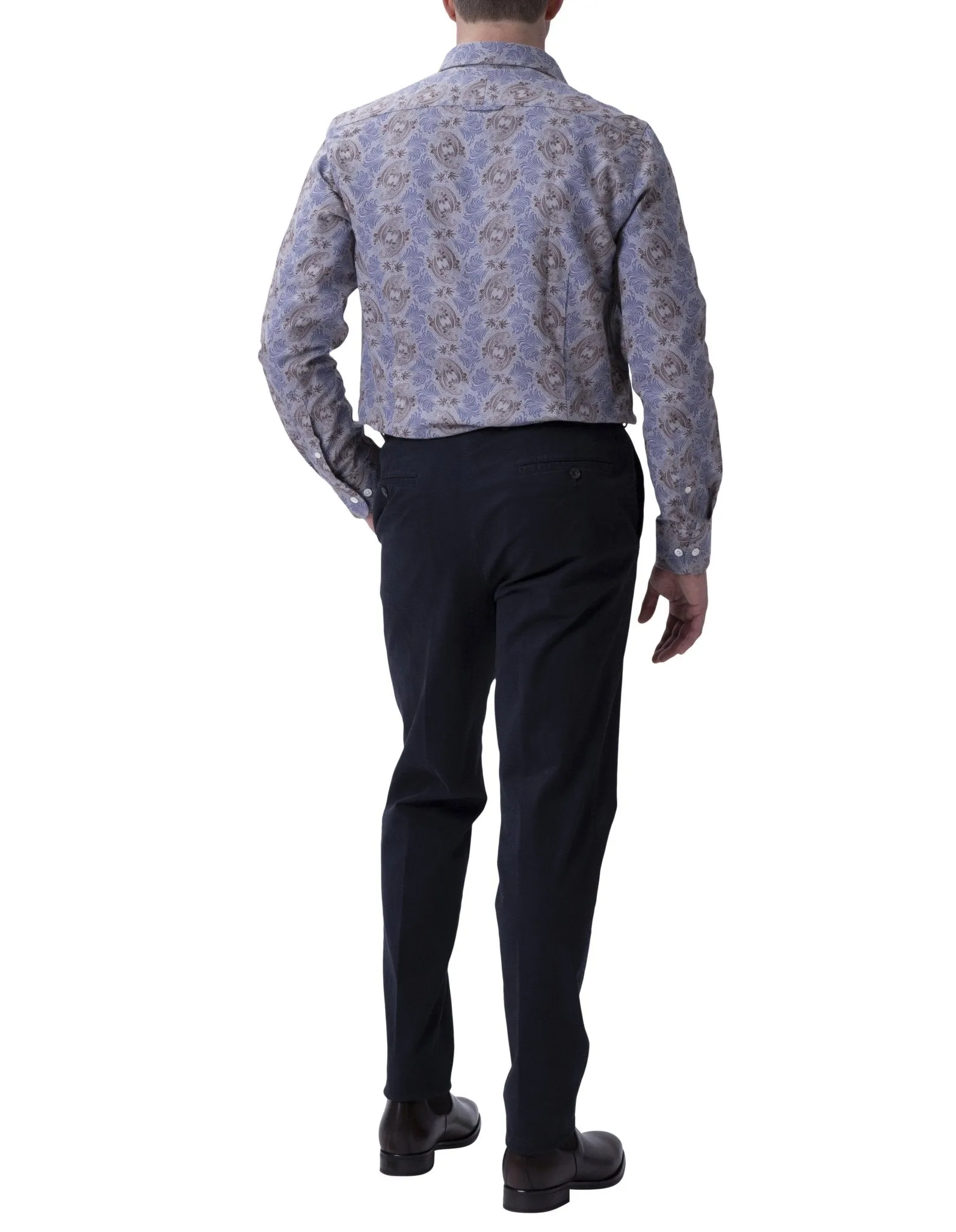 HENRY SARTORIAL Floral Cotton Shirt GREY/BROWN