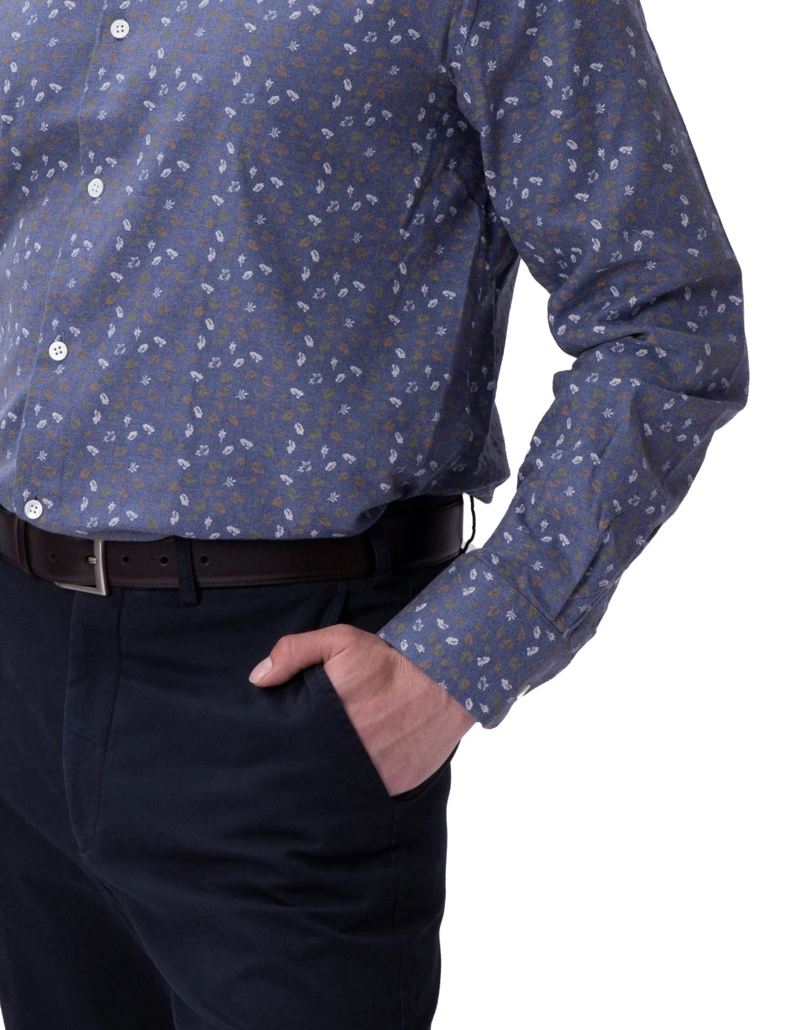 HENRY SARTORIAL Print Cotton Shirt BLUE/TAN/WHITE
