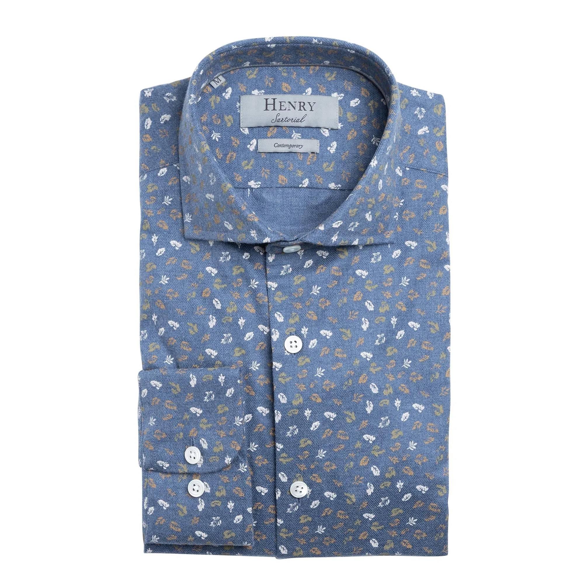 HENRY SARTORIAL Print Cotton Shirt BLUE/TAN/WHITE
