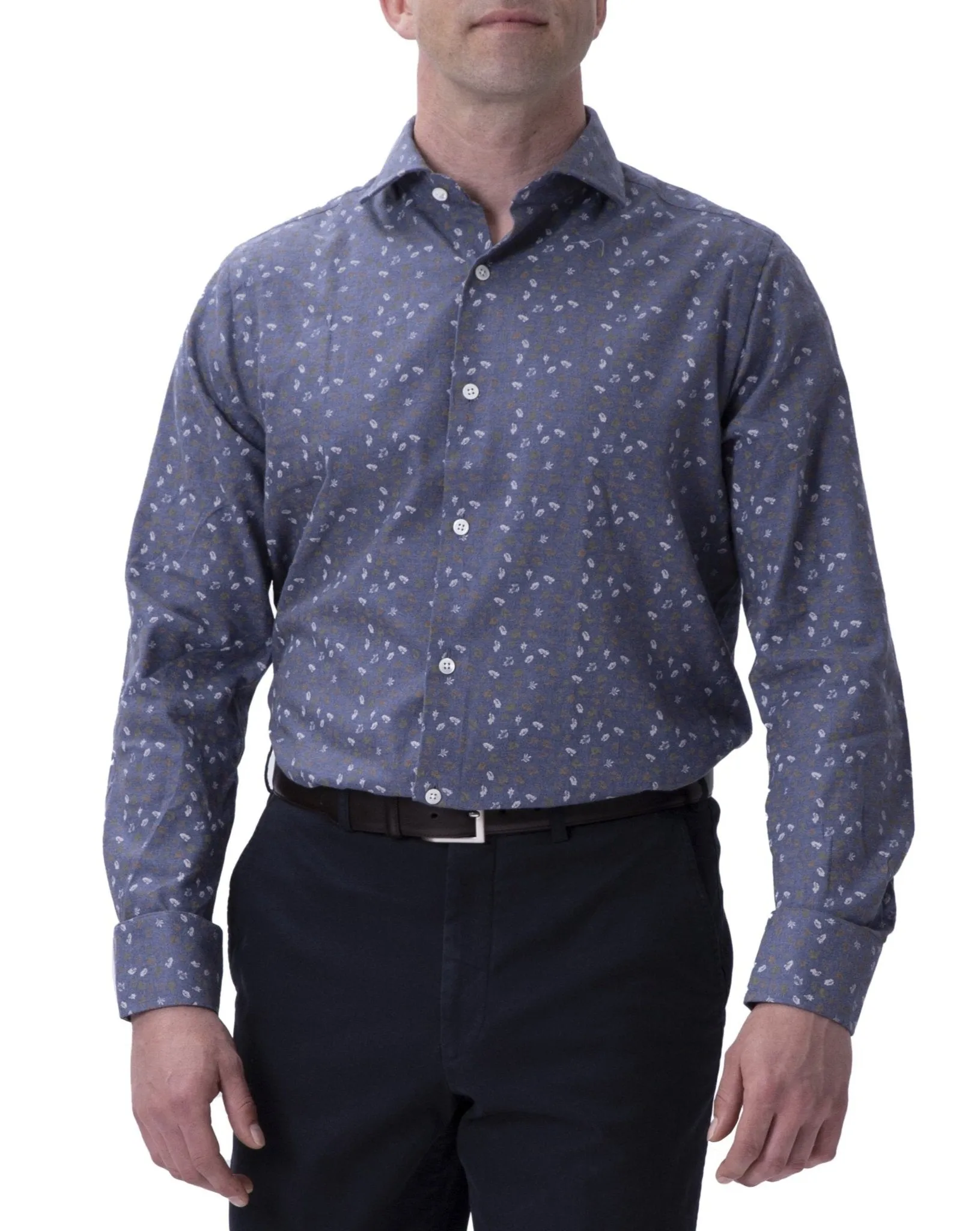 HENRY SARTORIAL Print Cotton Shirt BLUE/TAN/WHITE
