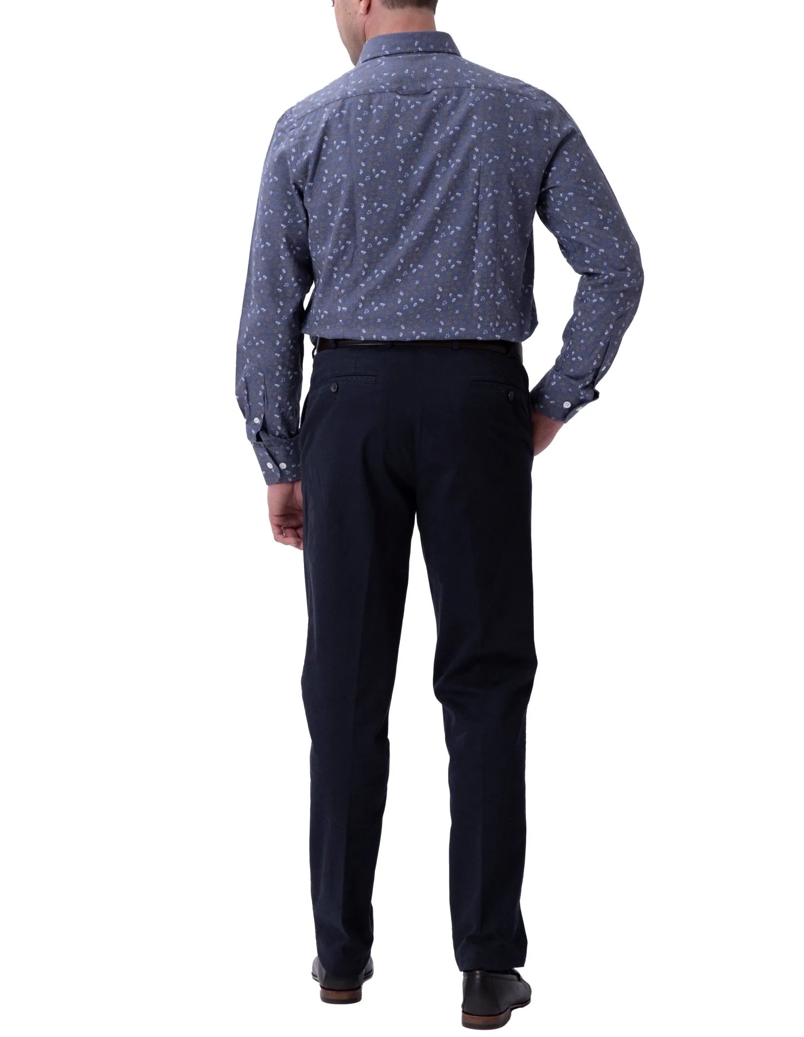 HENRY SARTORIAL Print Cotton Shirt BLUE/TAN/WHITE