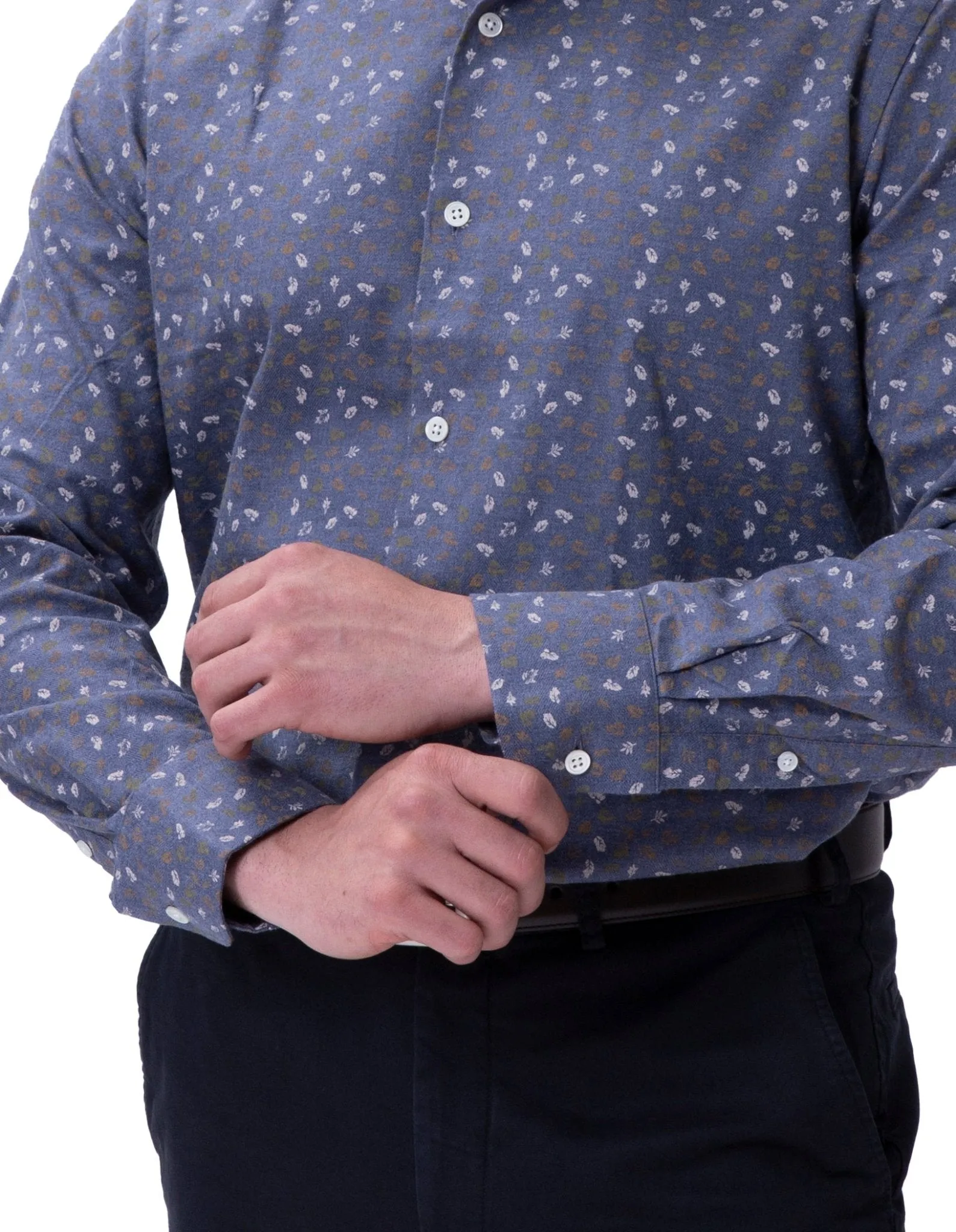 HENRY SARTORIAL Print Cotton Shirt BLUE/TAN/WHITE