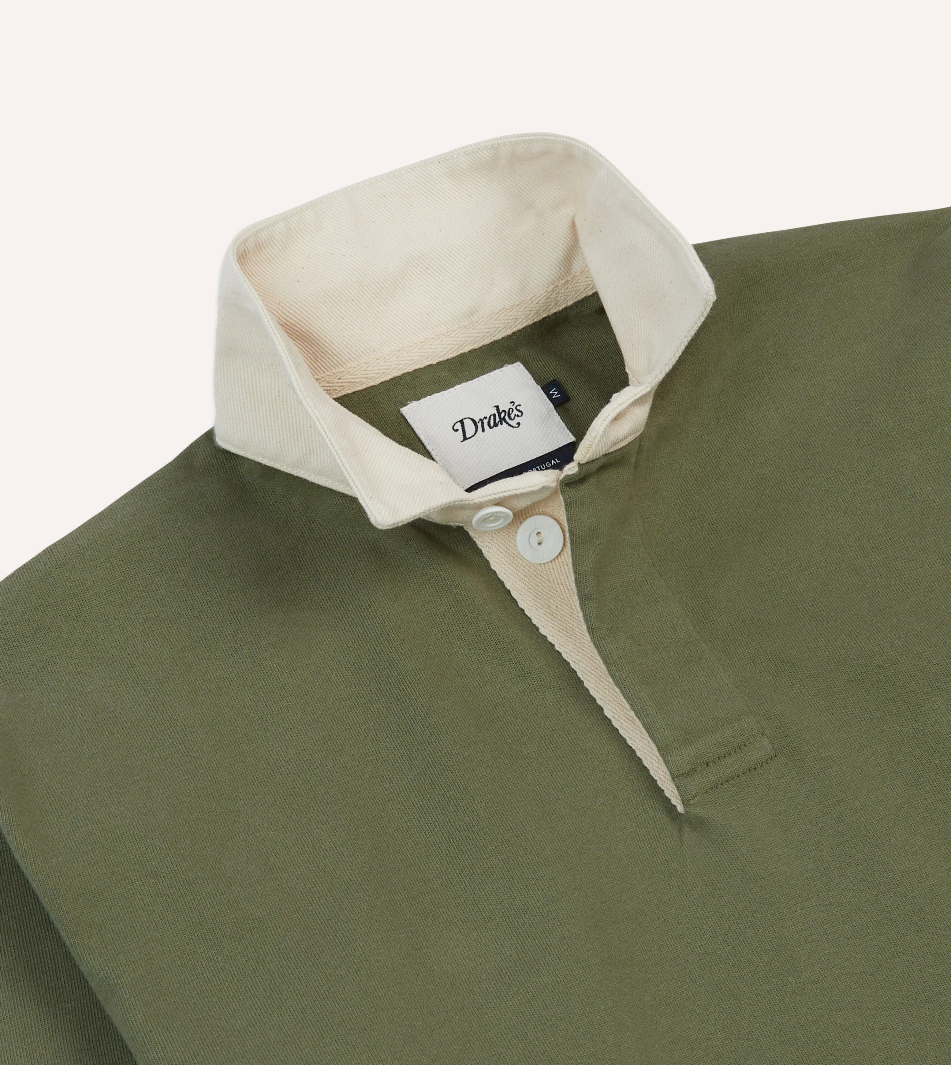 Khaki. Burgundy and Ecru Half Striped Cotton Rugby Shirt