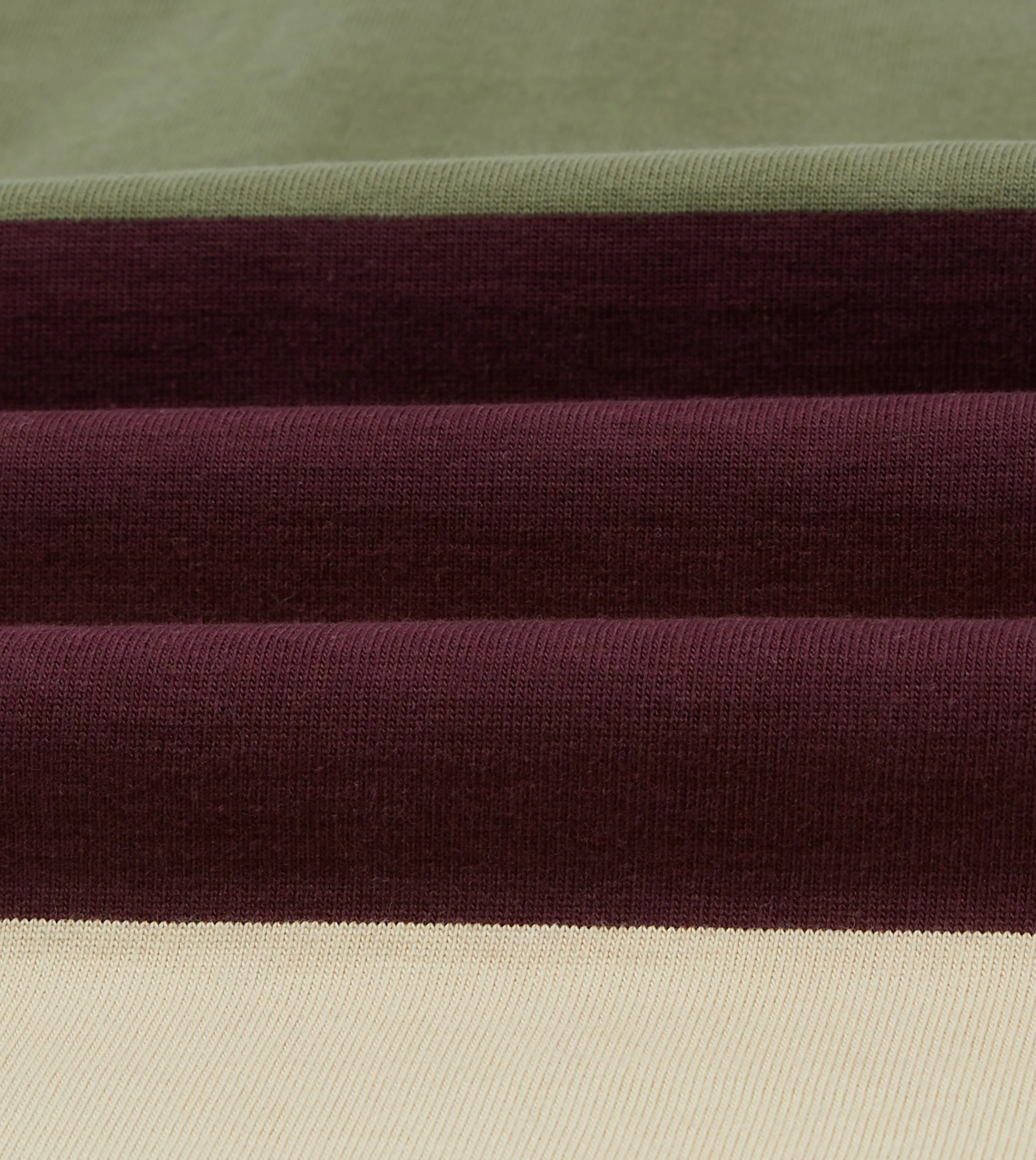 Khaki. Burgundy and Ecru Half Striped Cotton Rugby Shirt