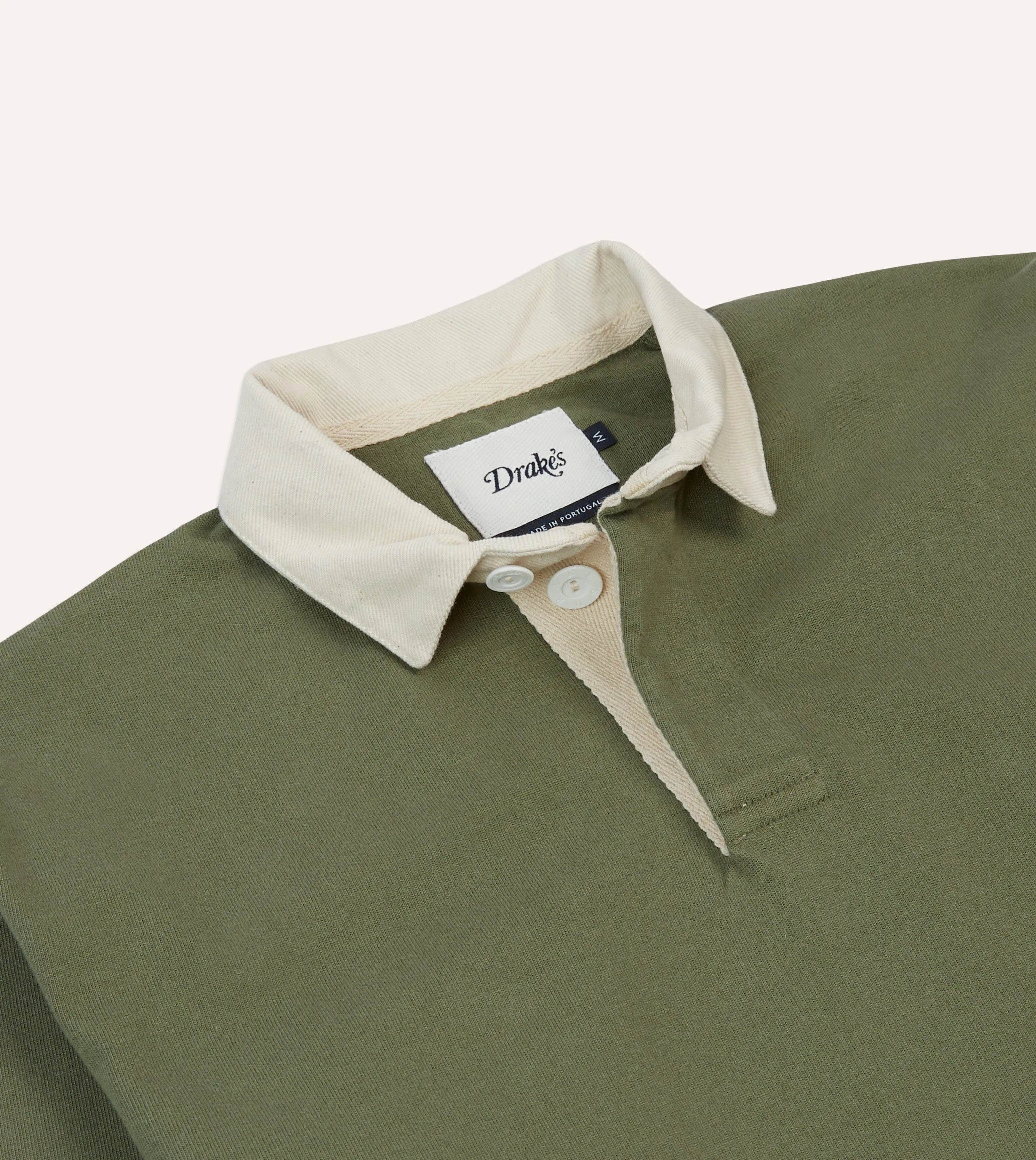 Khaki. Burgundy and Ecru Half Striped Cotton Rugby Shirt