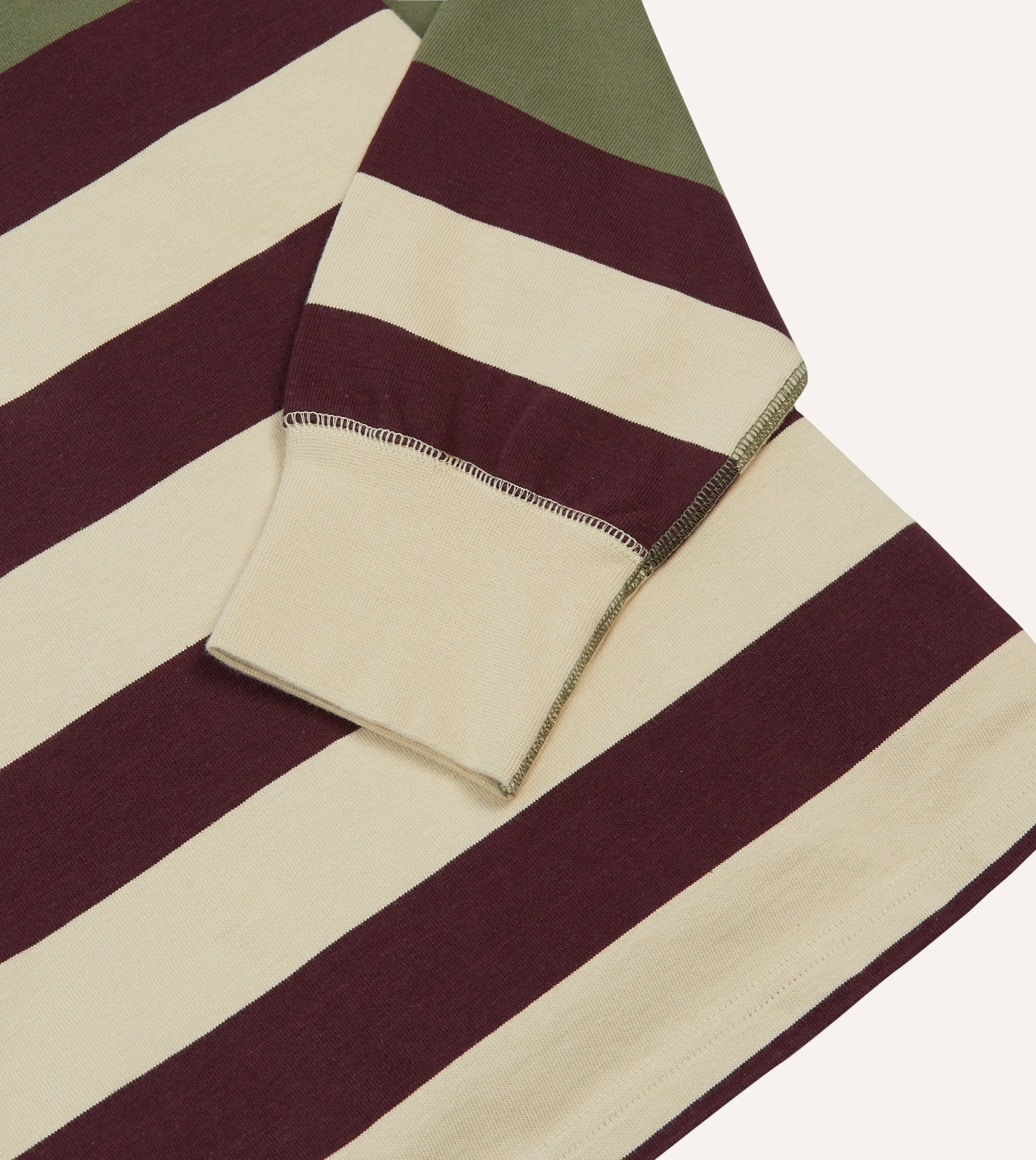 Khaki. Burgundy and Ecru Half Striped Cotton Rugby Shirt