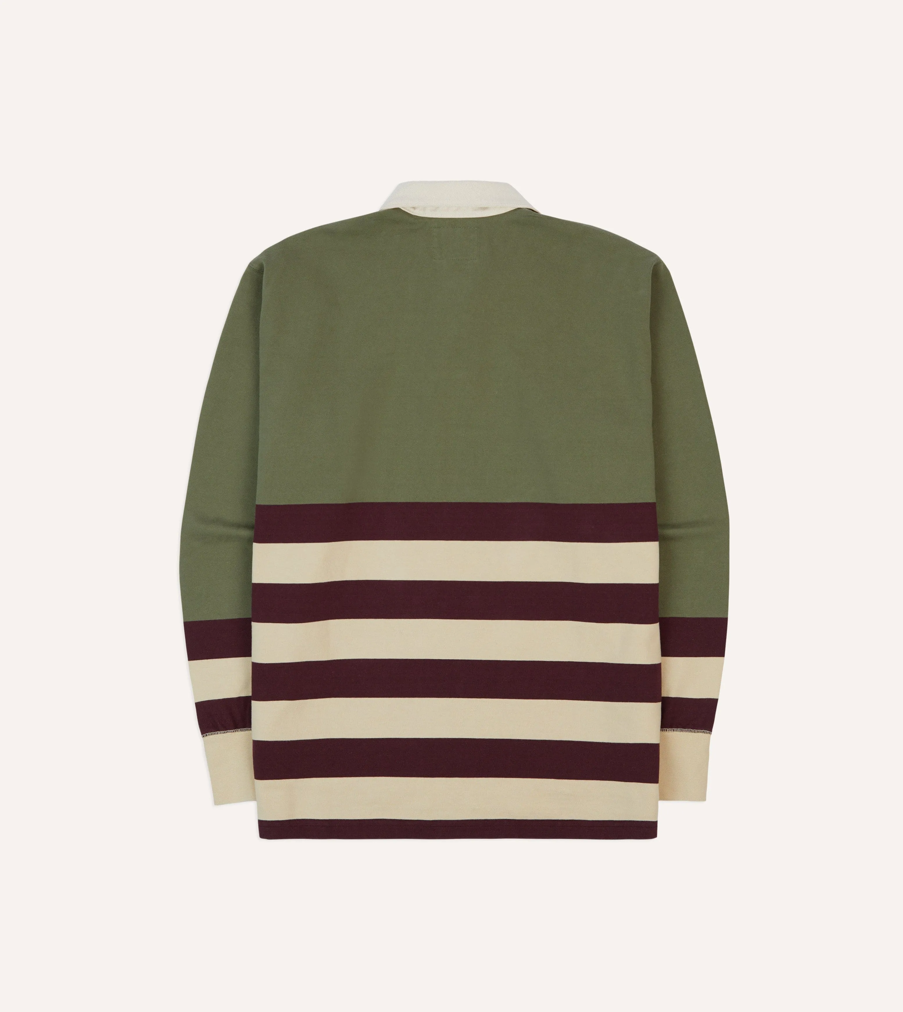 Khaki. Burgundy and Ecru Half Striped Cotton Rugby Shirt