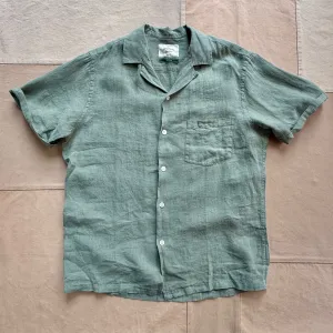 Linen Camp Collar. Dry Green