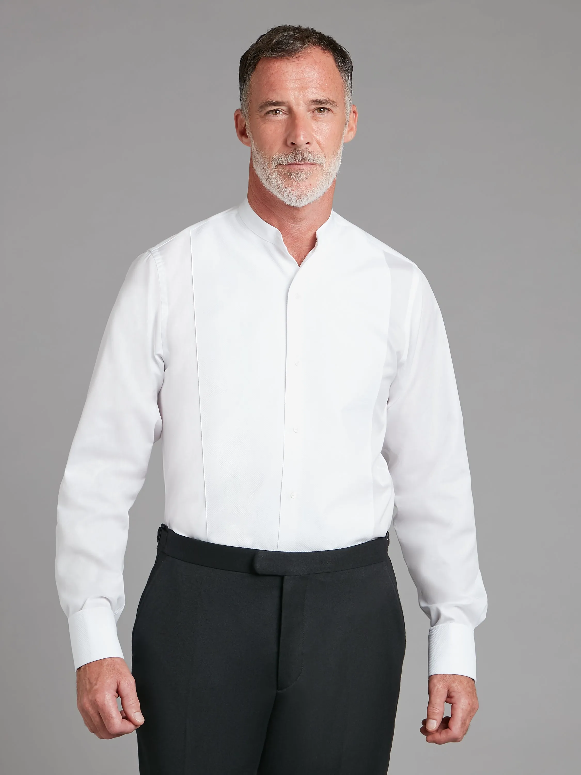 Marcella Dress Shirt. Collarless - White
