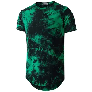 Mens Hip Hop Tie-Dyed Hipster Curve Hem T Shirt