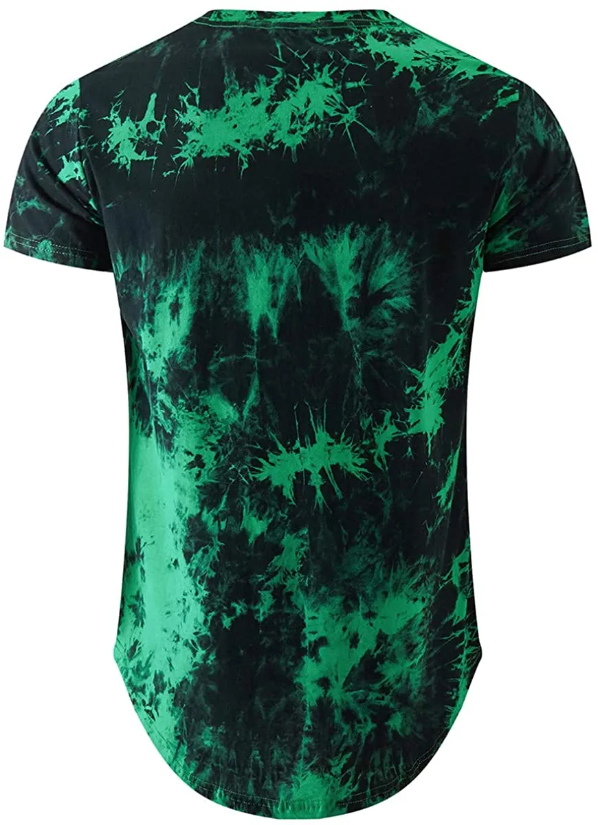 Mens Hip Hop Tie-Dyed Hipster Curve Hem T Shirt