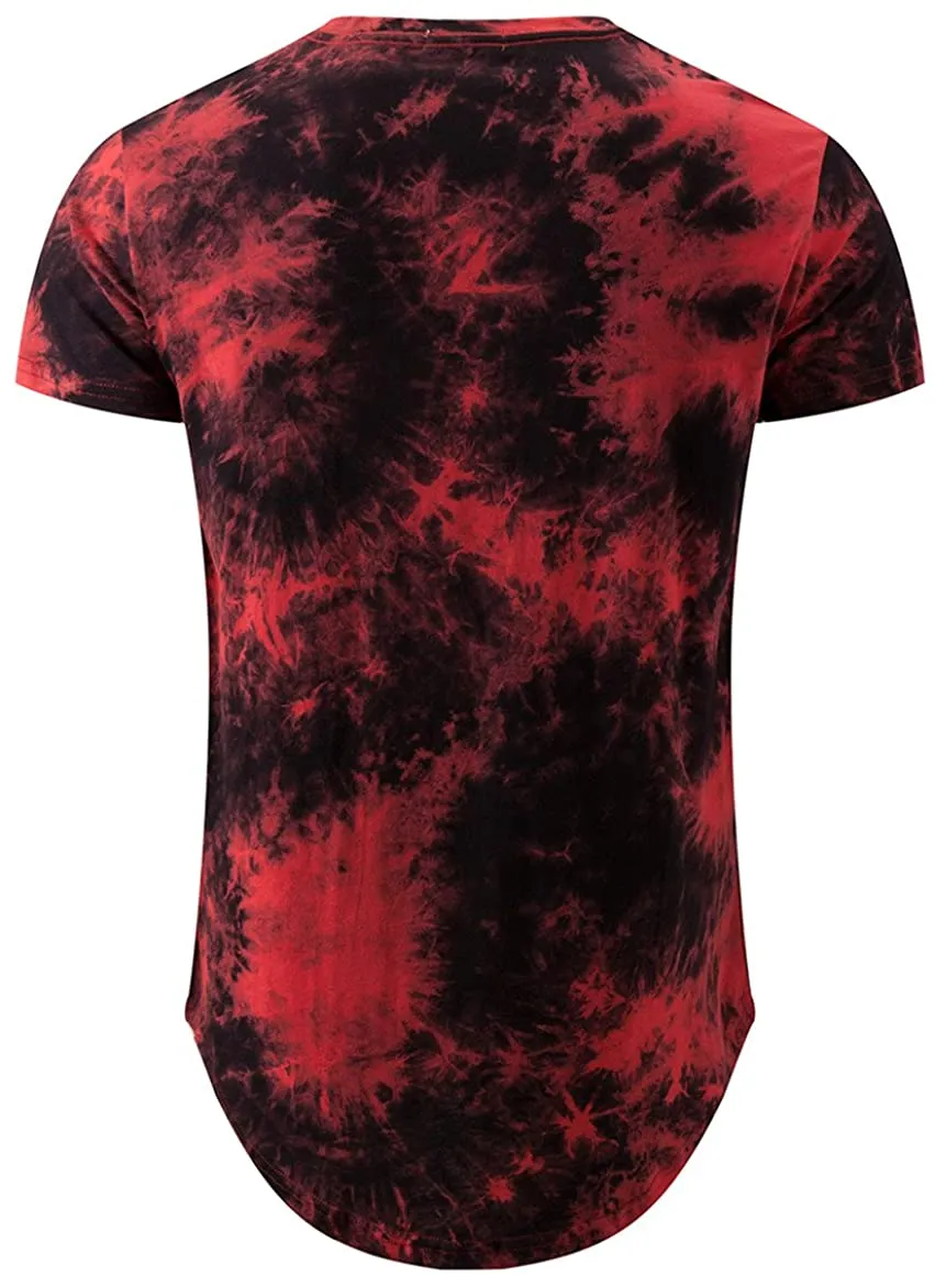Mens Hip Hop Tie-Dyed Hipster Curve Hem T Shirt
