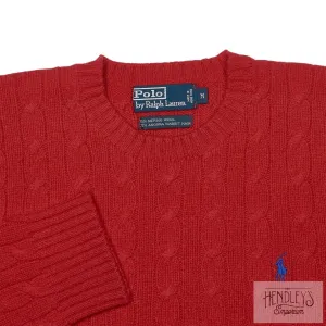 NWOT Polo Ralph Lauren Red Sweater M in Cable Knit Wool-Angora