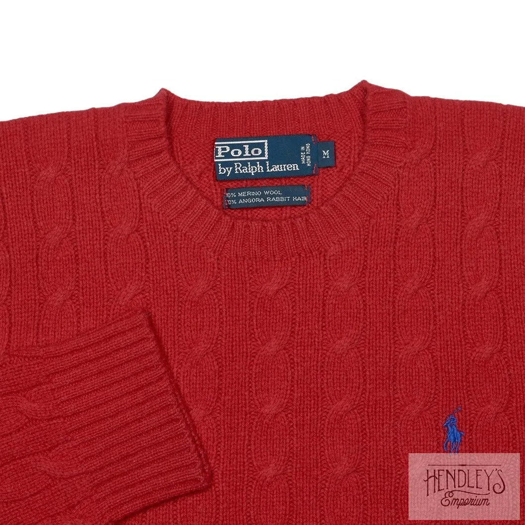 NWOT Polo Ralph Lauren Red Sweater M in Cable Knit Wool-Angora
