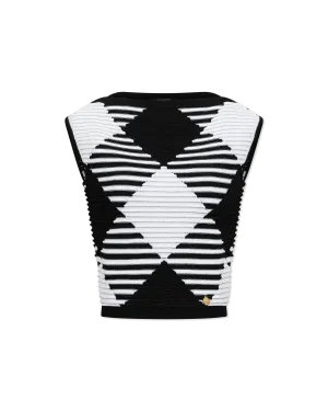 Rolled Gingham Knit Cropped Top